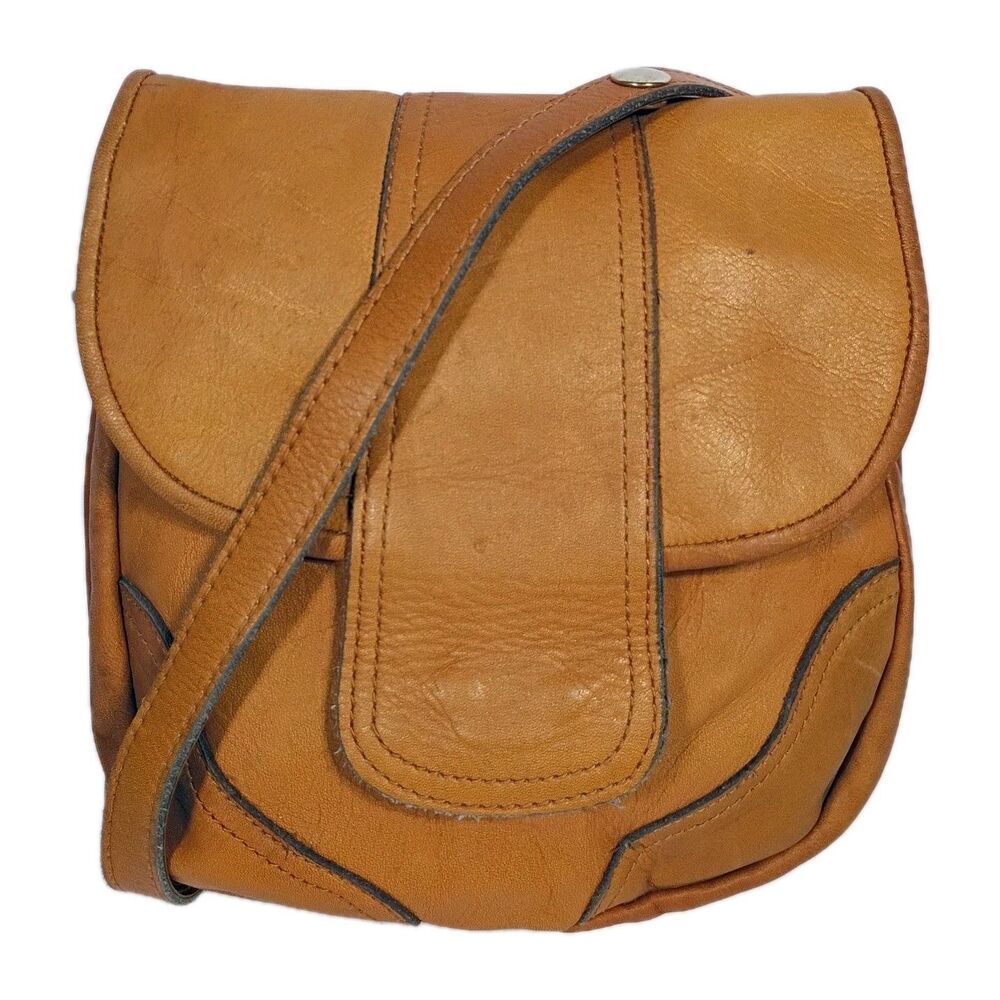 Vintage Tan Leather Purse Super Soft Shoulder Bag Boho Casual 70s
